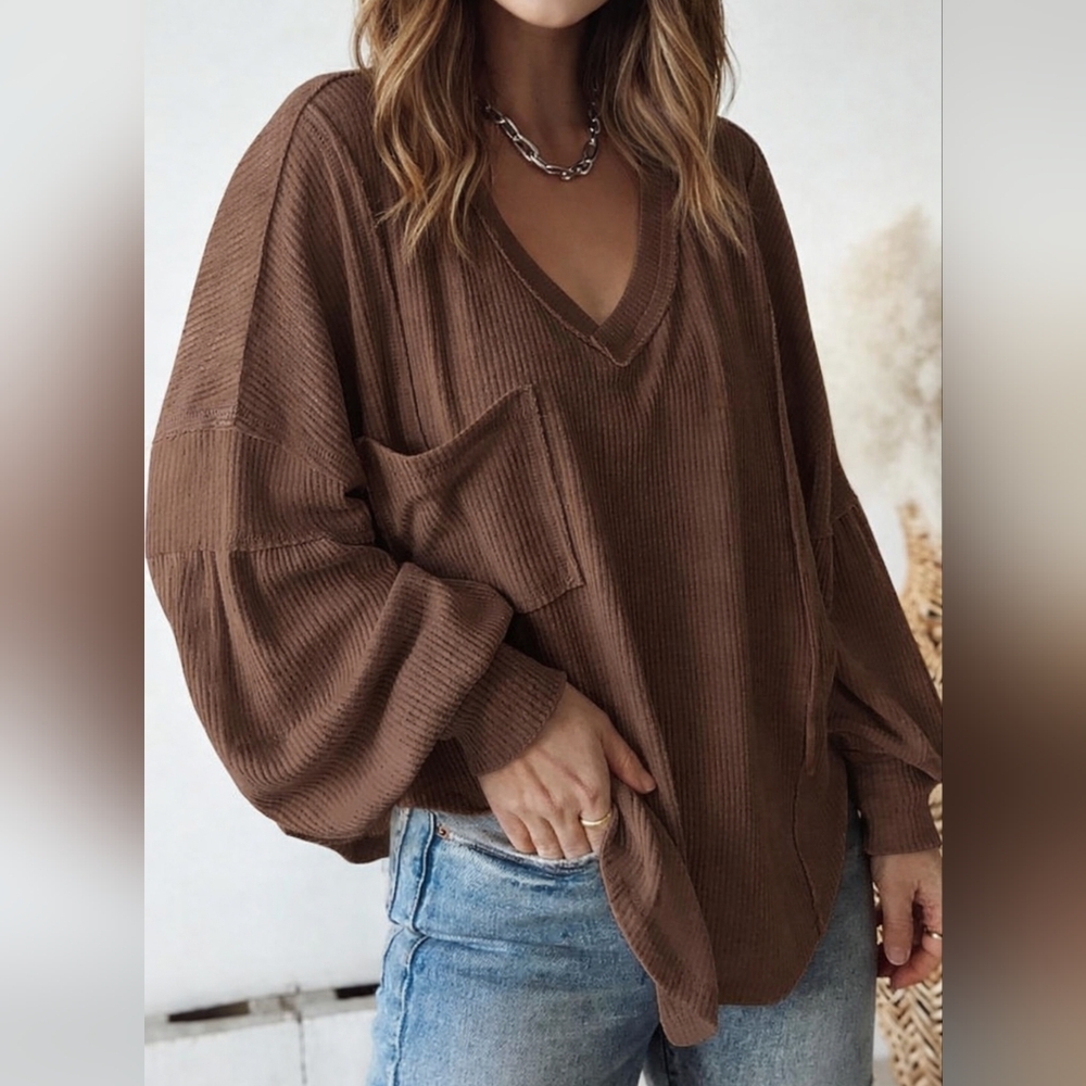 Balloon Sleeve V-Neck Oversized Tunic